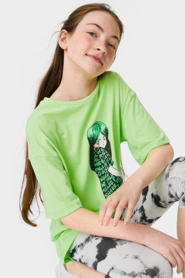 Dětské - Billie Eilish - tričko s krátkým rukávem - světle zelená
