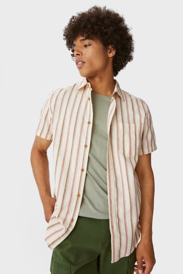Teens & young adults - CLOCKHOUSE - shirt - regular fit - Kent collar - striped - beige
