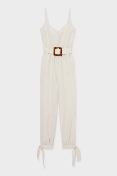 Dames - Jumpsuit - linnenmix - crèmekleurig