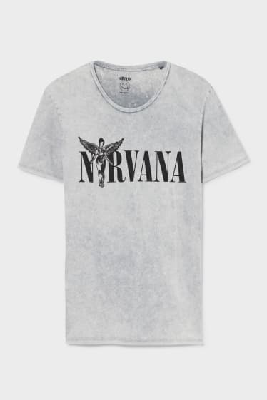 Heren - CLOCKHOUSE - T-shirt - Nirvana - licht grijs-mix
