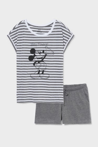 Damen - Pyjama - Micky Maus - weiß / grau
