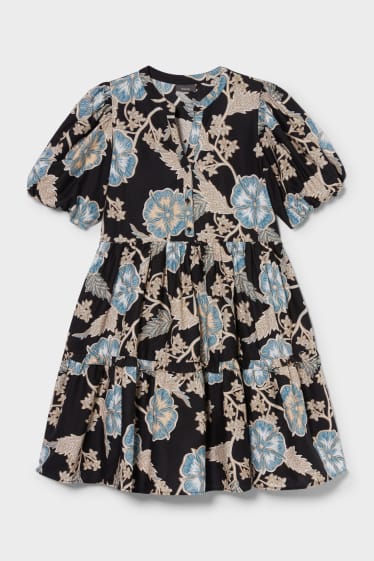 Women - Fit & flare dress  - floral - black / turquoise