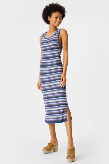 Women - Knitted dress - striped - blue