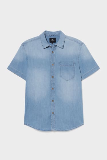 Mężczyźni - CLOCKHOUSE - koszula dżinsowa - regular fit - kołnierzyk kent - dżins-jasnoniebieski