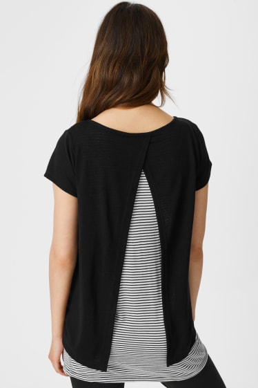 Damen - Still-T-Shirt - 2-in-1-Look - schwarz