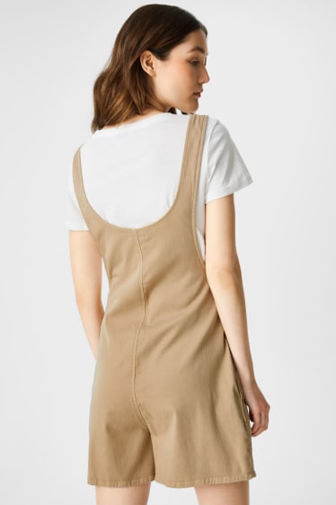 Dámské - Těhotenské šortky s laclem s detailem uzlu - khaki