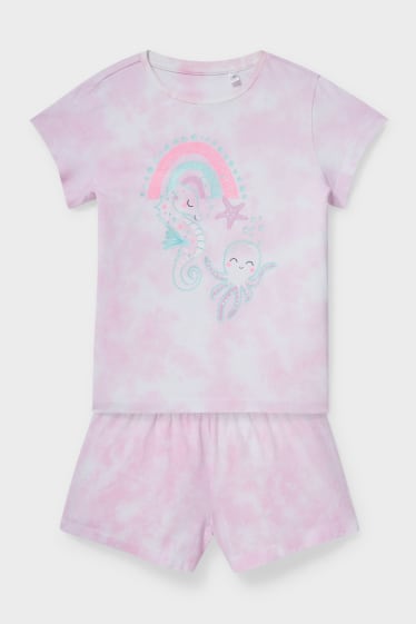 Kinder - Shorty-Pyjama - 2 teilig - Glanz-Effekt - pink