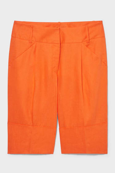Women - Linen bermuda shorts - neon orange