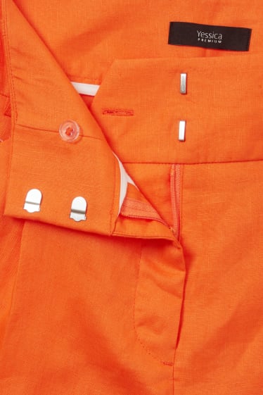 Women - Linen bermuda shorts - neon orange