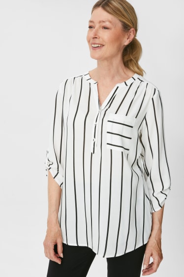 Women - Blouse - striped - white / black