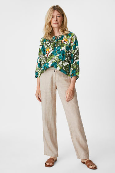 Women - Linen trousers with belt - beige-melange