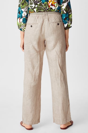 Women - Linen trousers with belt - beige-melange