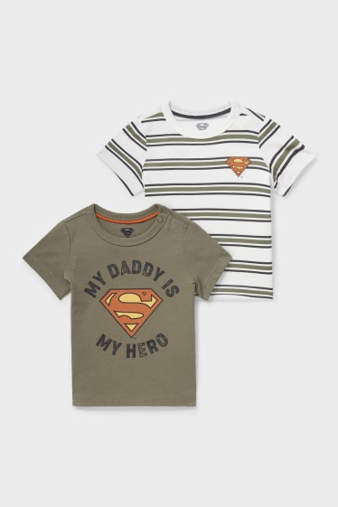 Niemowlęta - Wielopak, 2 szt. - Superman - koszulka niemowlęca z krótkim rękawem - ciemnozielony / kremowobiały