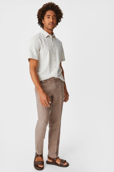 Hombre - Pantalón de lino - de cuadros - marrón claro