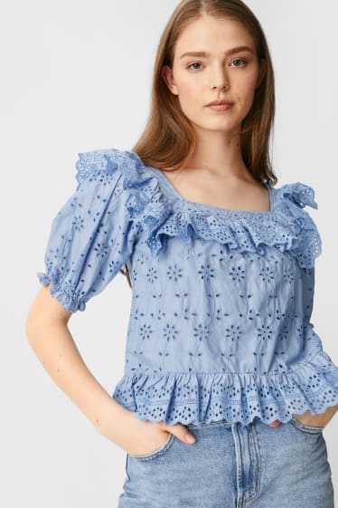 Dames - CLOCKHOUSE - blouse - met borduursels - lichtblauw