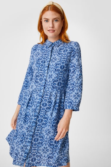 Women - A-line dress - linen blend - blue