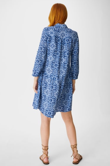 Femmes - Robe de coupe évasée - mélange de lin - bleu