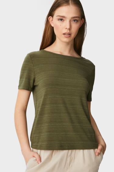 Women - ONLY - T-shirt - striped - dark green