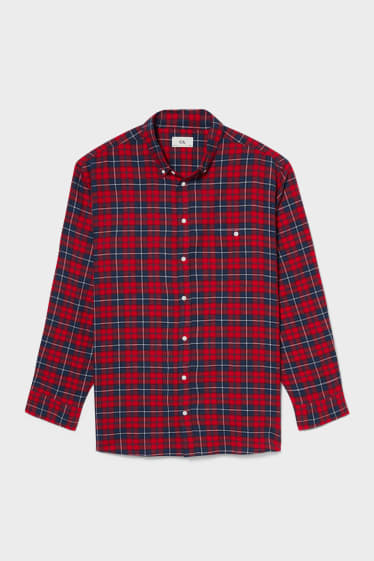 Heren - Overhemd - slim fit - button down - geruit - rood / donkerblauw