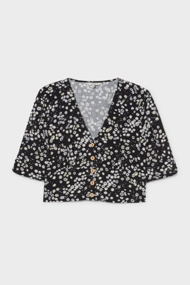 Dames - CLOCKHOUSE - blouse - gebloemd - zwart / wit
