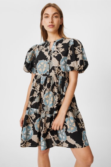 Women - Fit & flare dress  - floral - black / turquoise