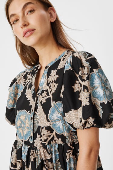 Femmes - Robe fit & flare - à fleurs - noir / turquoise