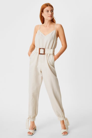 Damen - Jumpsuit - Leinen-Mix - cremefarben