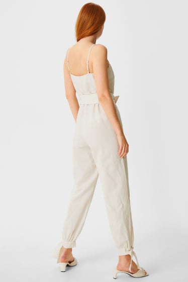 Dames - Jumpsuit - linnenmix - crèmekleurig