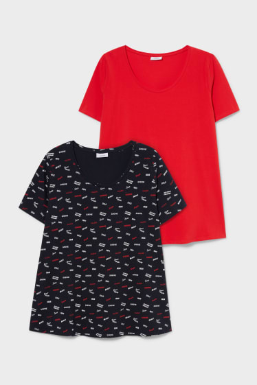 Dames - Set van 2 - T-shirt - rood / donkerblauw