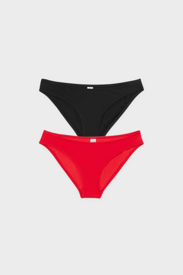 Damen - Multipack 2er - Bikini-Hose - Low-Rise - schwarz / rot