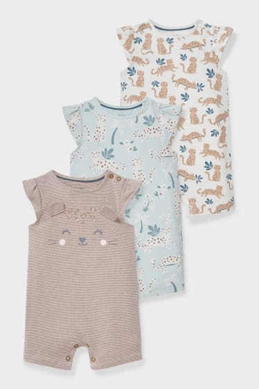 Babys - Multipack 3er - Baby-Schlafanzug - braun / cremeweiss