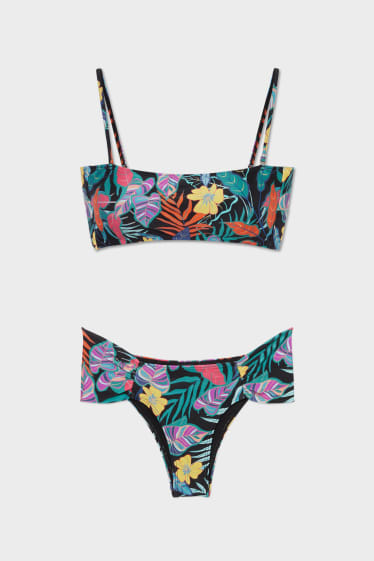 Women - Bikini - Brazilian cut - floral - black