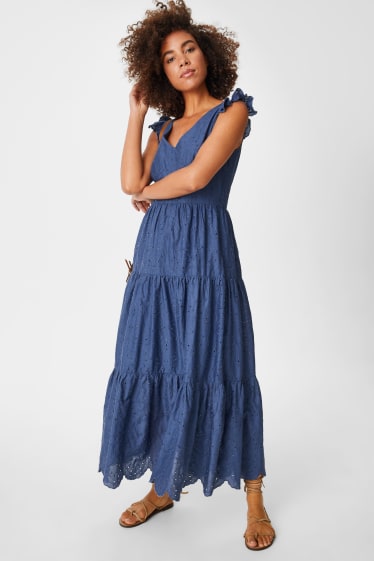 Women - Fit & flare dress  - embroidered - dark blue