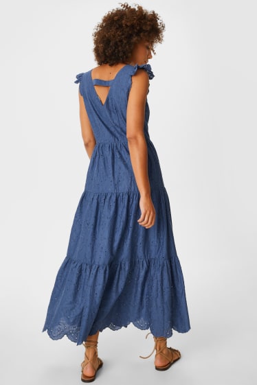 Women - Fit & flare dress  - embroidered - dark blue