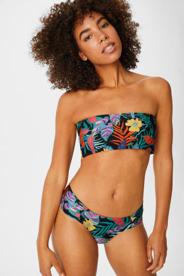 Dames - Bikini - Brazilian cut - gebloemd - zwart