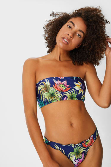 Mujer - Bikini brasileño - de flores - azul oscuro