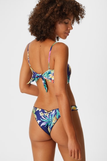 Mujer - Bikini brasileño - de flores - azul oscuro