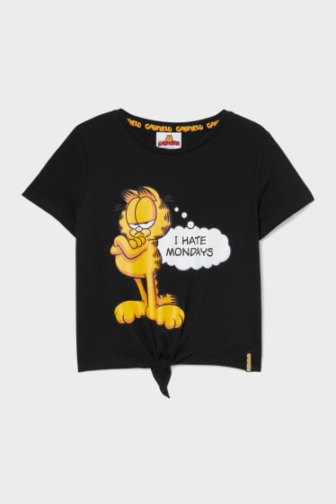 Kinder - Garfield - Kurzarmshirt mit Knotendetail - schwarz