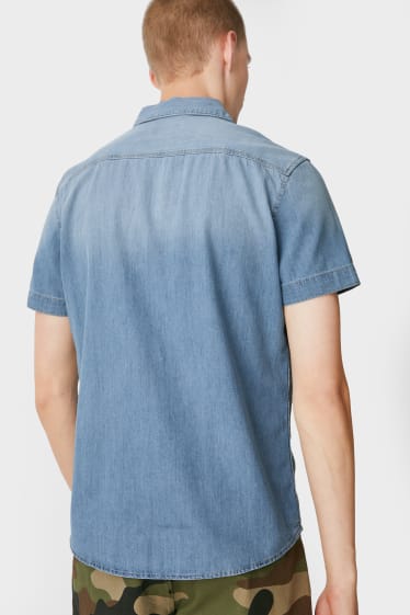 Pánské - CLOCKHOUSE - džínová košile - regular fit - kent - džíny - světle modré
