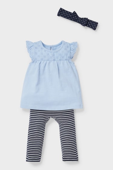 Bébés - Ensemble - haut à manches courtes, legging et bandeau cheveux - bleu