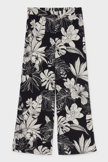 Women - Cloth trousers - palazzo - floral - black