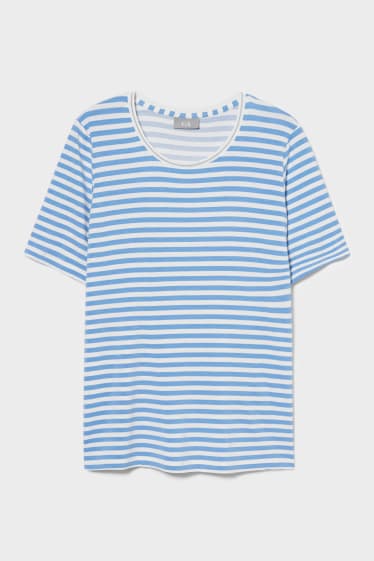 Women - T-shirt - striped - dark blue / creme white