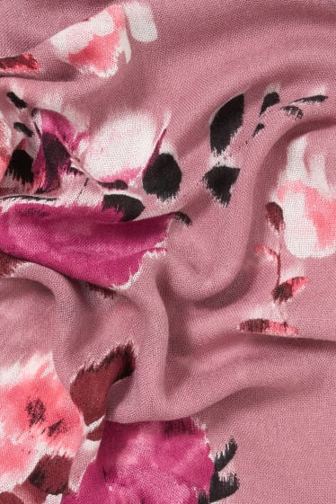 Women - Fringed scarf - floral - pink