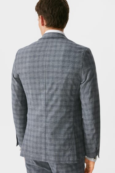 Pánské - Oblekové sako - slim fit - stretch - kostkované - šedá
