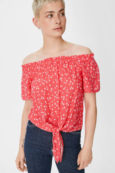Damen - CLOCKHOUSE - Bluse mit Knotendetail - geblümt - rot