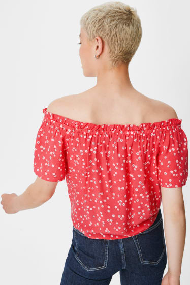 Damen - CLOCKHOUSE - Bluse mit Knotendetail - geblümt - rot