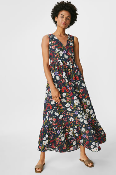 Femmes - Robe fit & flare - à fleurs - bleu foncé