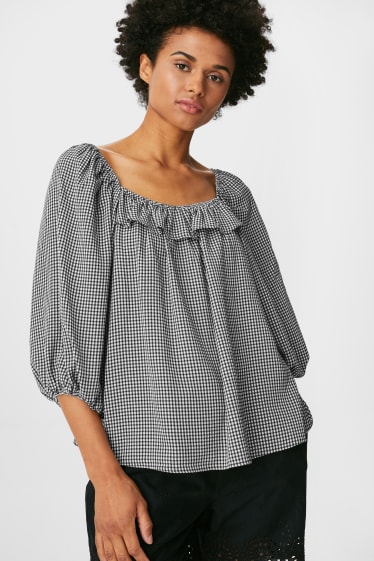 Women - Blouse - check - black / gray