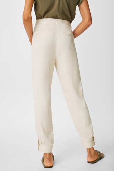 Dames - Pantalon - classic slim fit - crèmekleurig