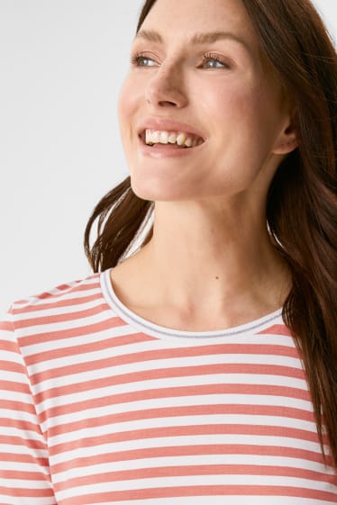 Women - T-shirt - striped - orange / cremewhite